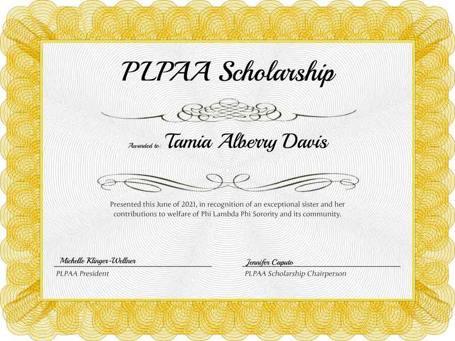 2021 Scholarship Award Certificate
